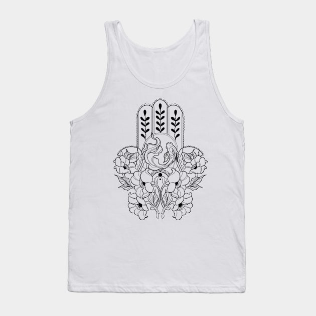 Hamsa Koi (Black) Tank Top by Caroline